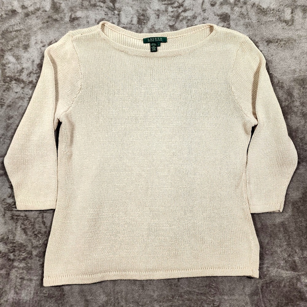 Lauren Ralph Lauren Sweater Top Womens Large Mercerized Cotton Knit 3/4 Sleeve